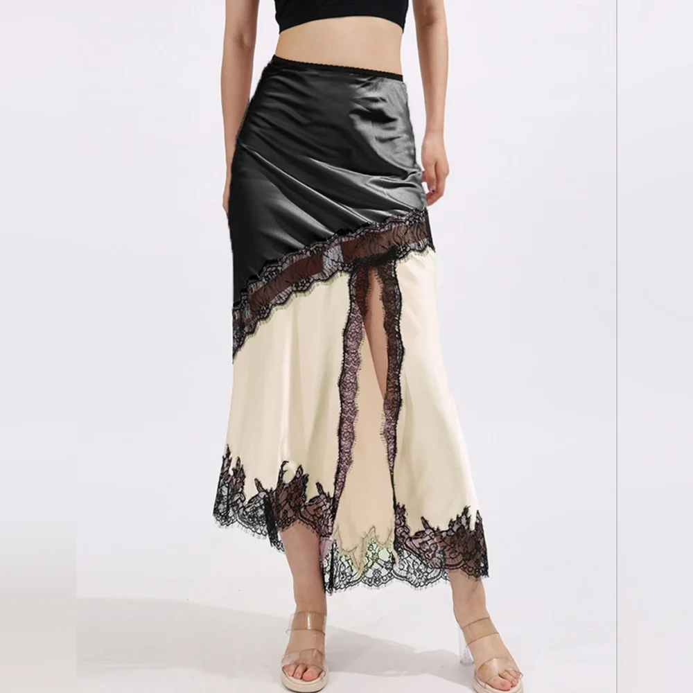 Elegant Black and Cream Lace Trim Skirt - Picture 1 of 8